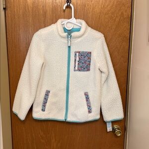 Girls sz XL/14  Cat and Jack insulated lined Sherpa jacket cream with floral NWT